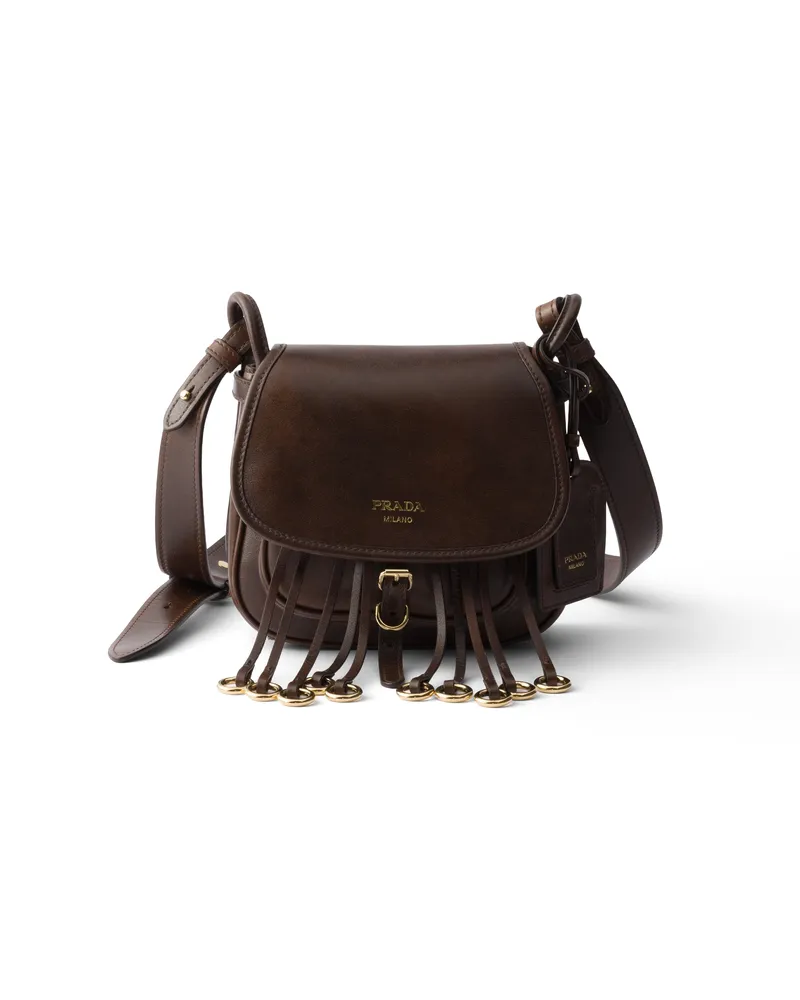 Prada Mini-schultertasche  Corsaire Aus Gealtertem Leder, Damen, Kakaobraun Kakaobraun