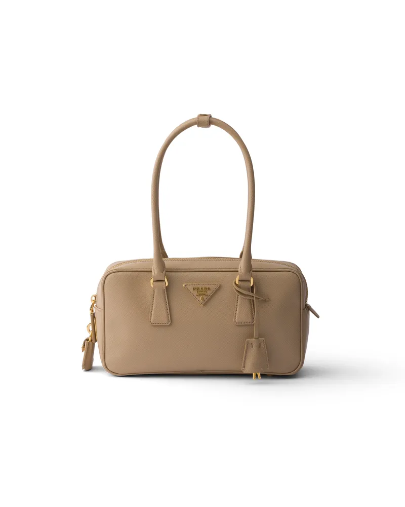 Prada Kleine Henkeltasche Aus Saffiano-leder, Damen, Sandbeige Sandbeige