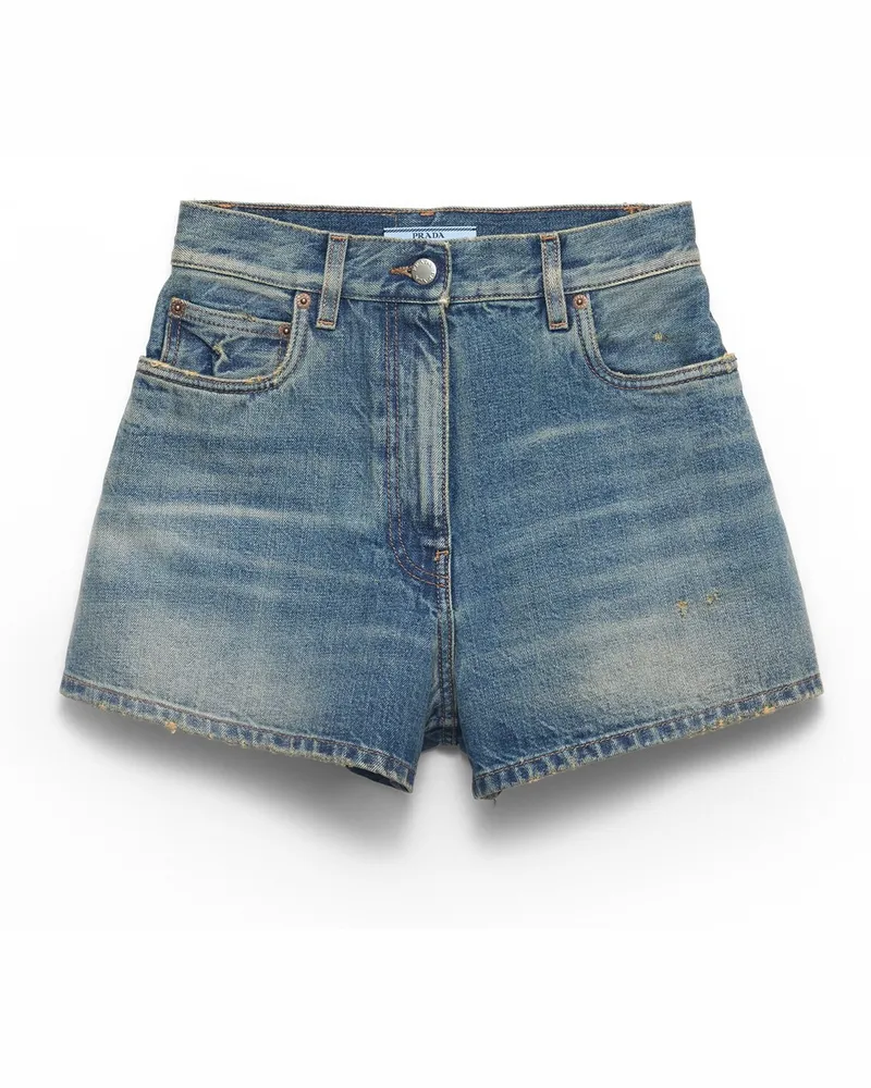 Prada Shorts Aus Denim, Damen, Blau, Größe Blau