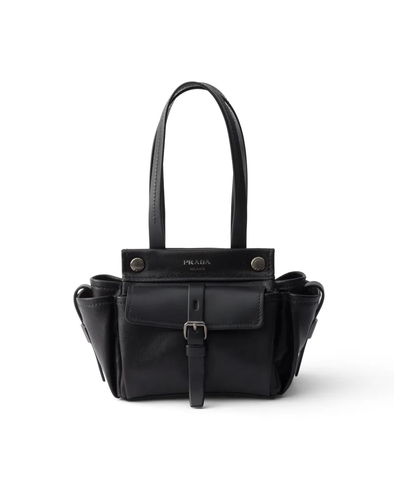 Prada Route Mini Tote Bag Aus Leder, Damen, Schwarz Schwarz
