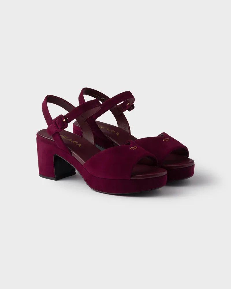 Prada Sandalen aus gepolstertem Wildleder Burgunderrot