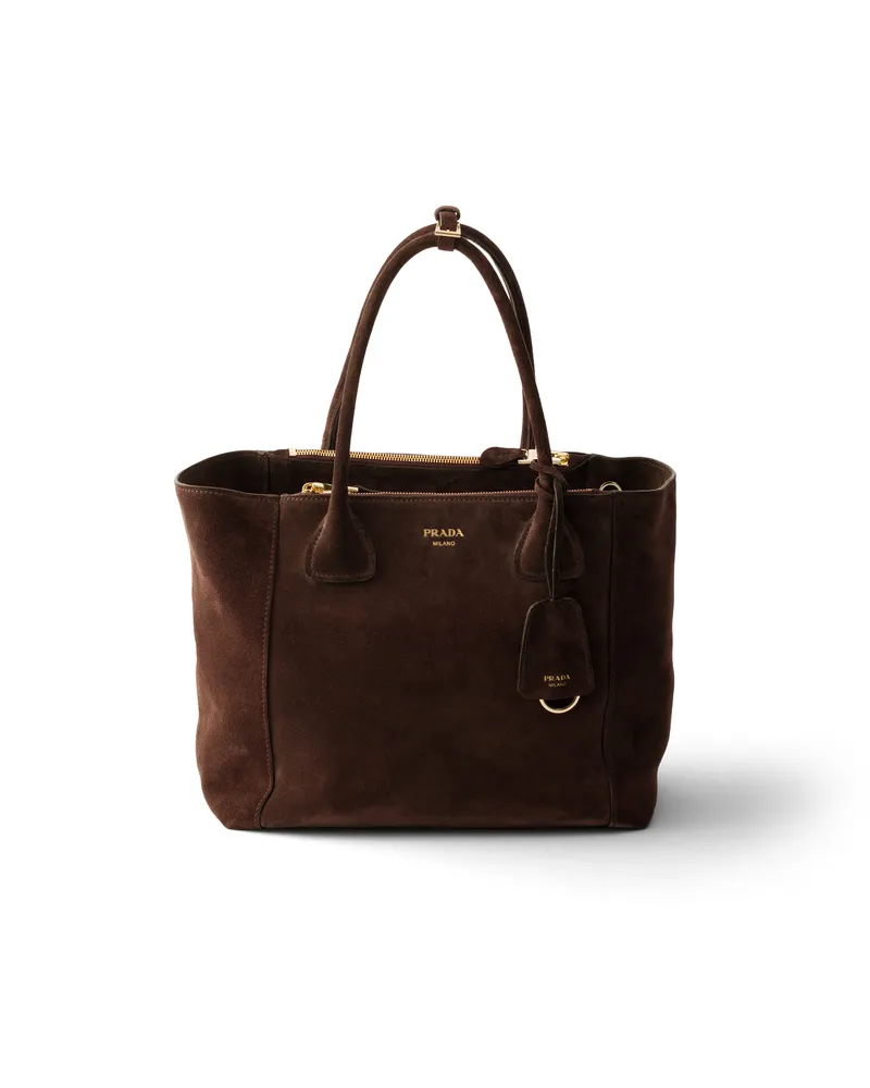 Prada Große Tote Bag Aus Veloursleder, Damen, Dunkelbraun Dunkelbraun