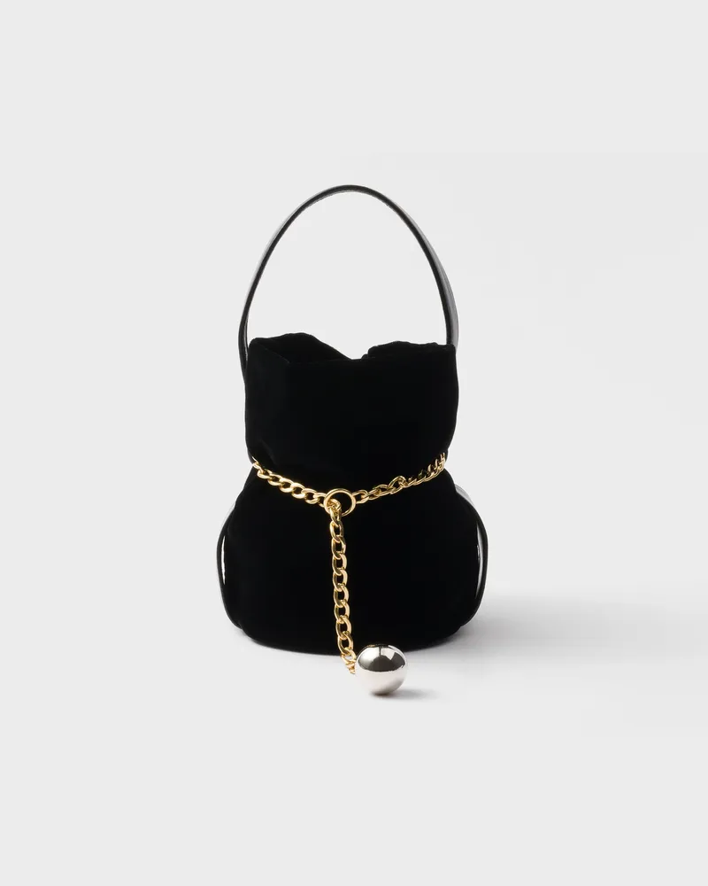 Prada Petit Sac Noir Mini Bucket Bag aus Samt und Nappa-Leder Schwarz