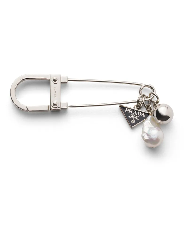 Prada Brosche Aus Metall Und Perlen, Damen, Stahl/perlgrau Stahl