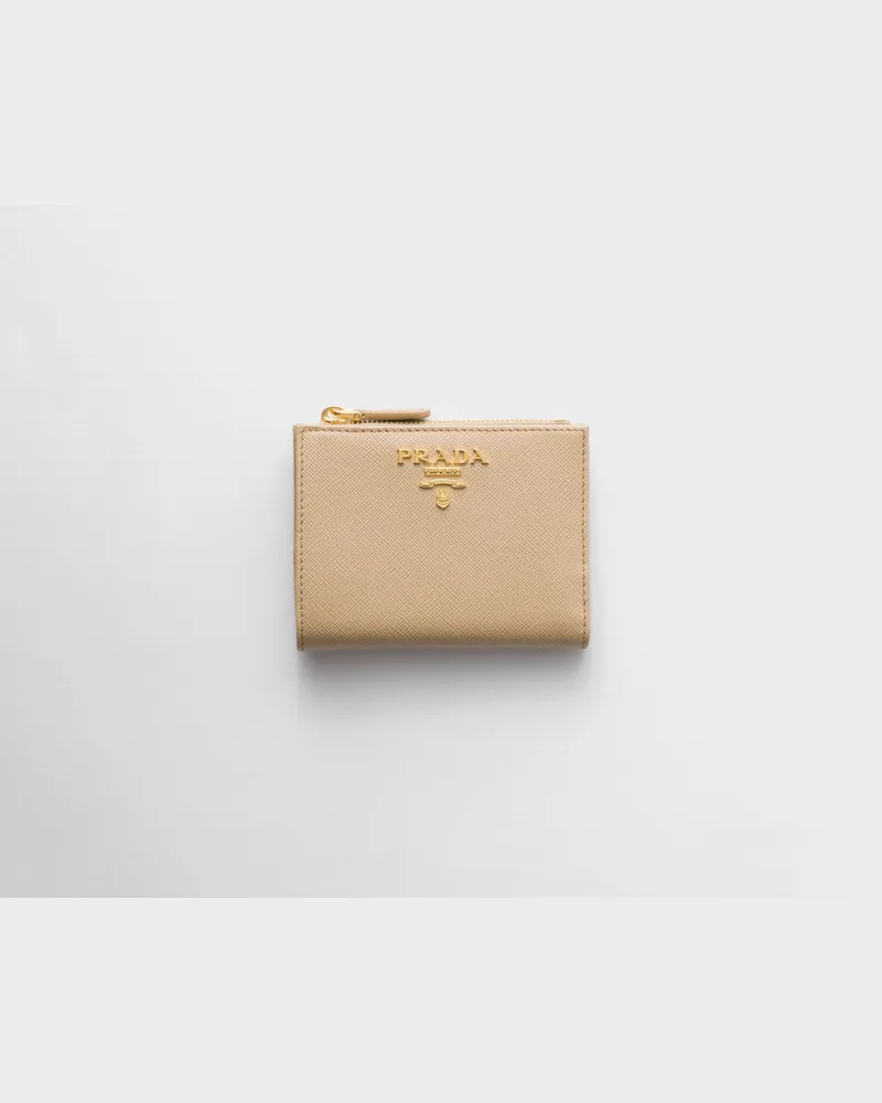 Prada Kleine Geldbörse aus Saffiano-Leder Sand