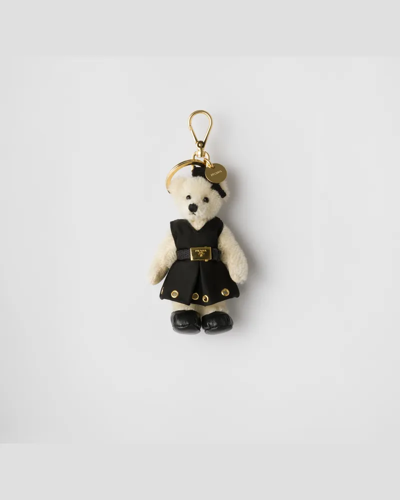 Prada Teddy-Taschenanhänger mit Ring aus Metall Weiss
