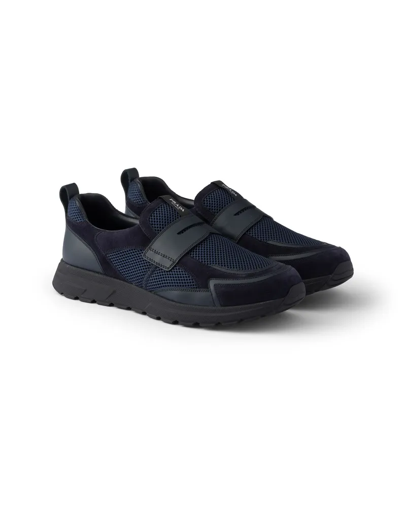 Prada Prax Loafer Aus Meshgewebe Und Leder, Herren, Blau, Größe 11 Blau