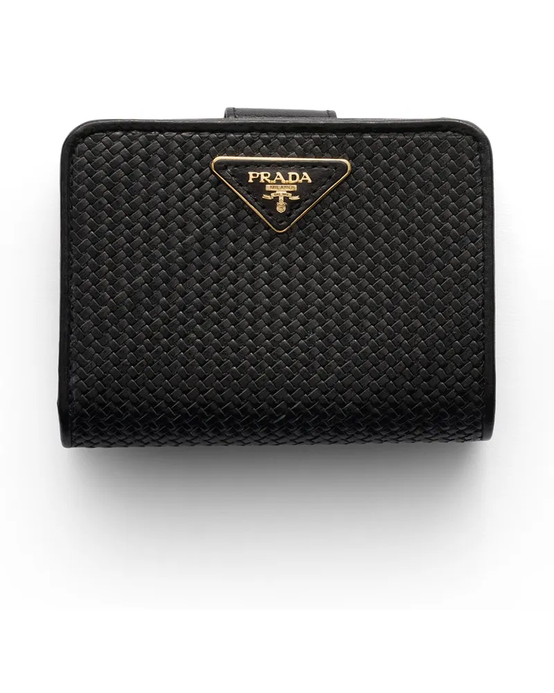 Prada Kleine Geldbörse Aus Madras-leder, Damen, Schwarz Schwarz