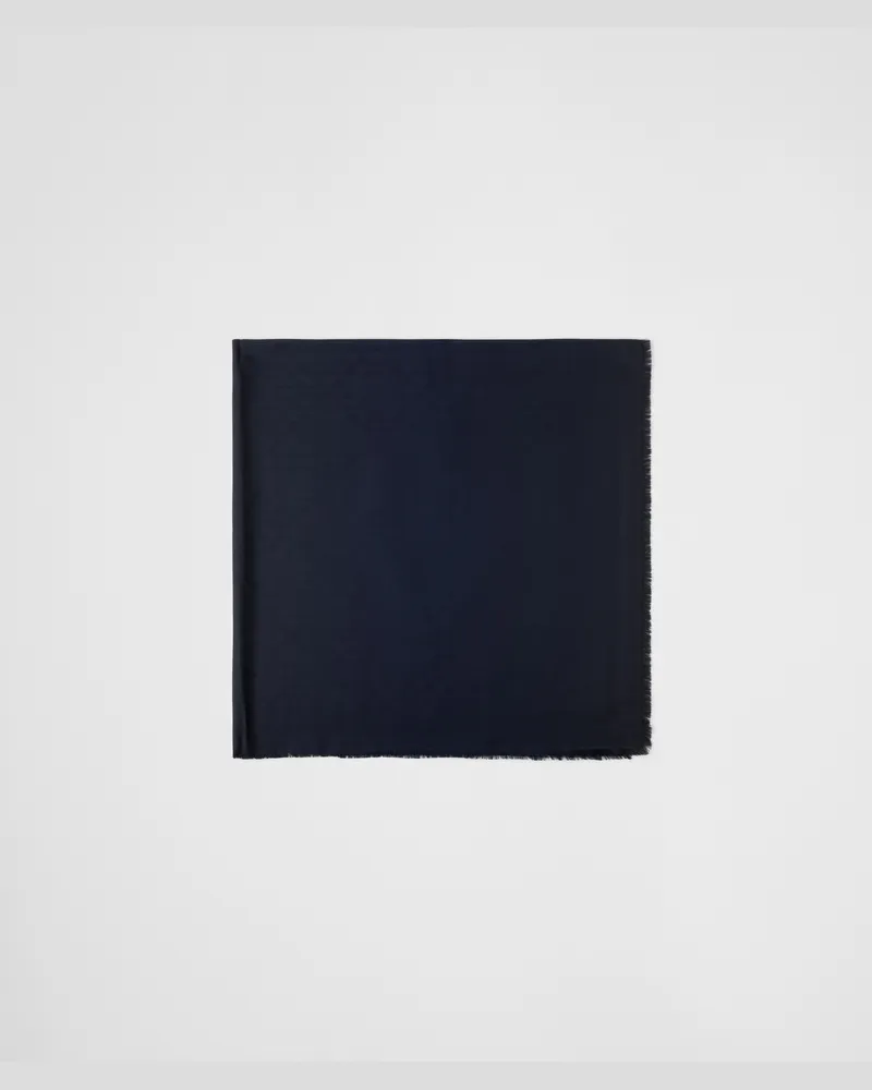 Prada Symbole-Jacquard-Schal aus Seide und Wolle Blau