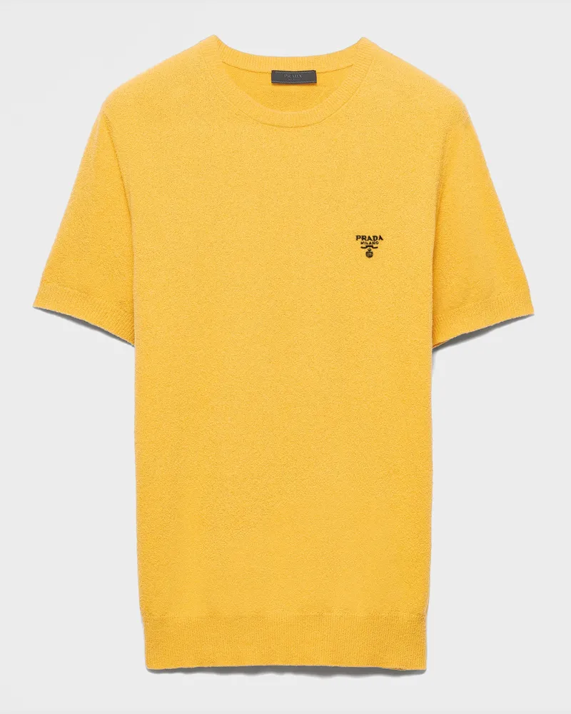 Prada Kurzärmliger Pullover aus Baumwolle Senfgelb