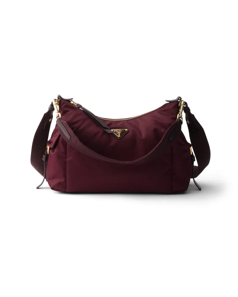 Prada Explore Große Tasche Aus Re-nylon Und Leder, Damen, Burgunderrot Burgunderrot