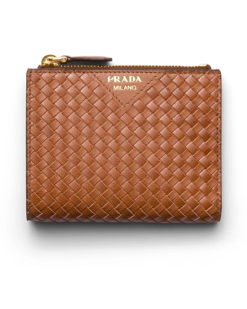 Prada Kleine Geldbörse Aus Madras-leder, Damen, Cognac Cognac