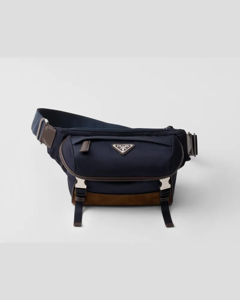 Prada Kleine Schultertasche aus Re-Nylon und Leder Blau