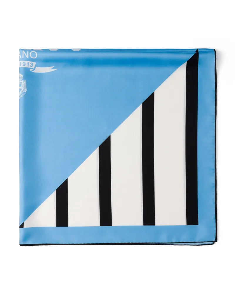 Prada Schal Aus Seidentwill Mit Print, 90 x 90, Damen, Meerblau Meerblau