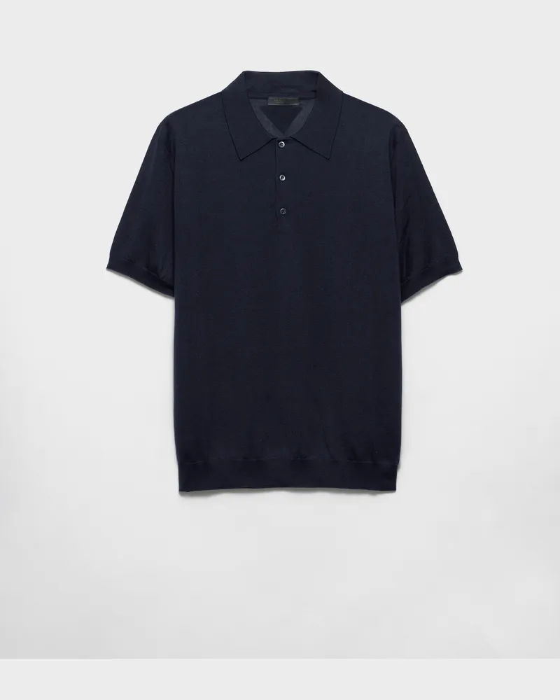 Prada Poloshirt aus Kaschmir und Seide Blau