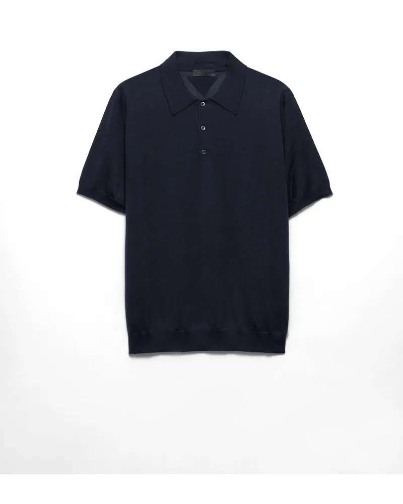 Prada Poloshirt Aus Kaschmir Und Seide, Herren, Blau, Größe Blau