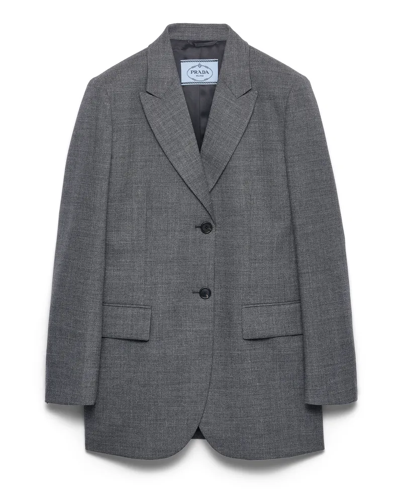 Prada Einreihige Jacke Aus Mélange-hopsack, Damen, Schiefergrau, Größe Schiefergrau