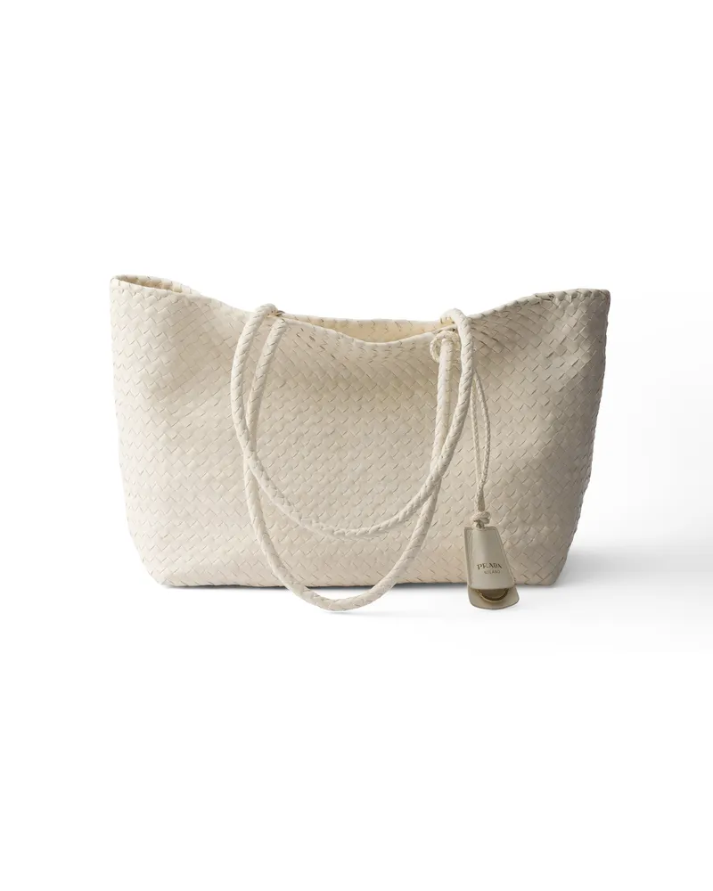 Prada Große Tote Bag Aus Leder, Damen, Weiss Weiss