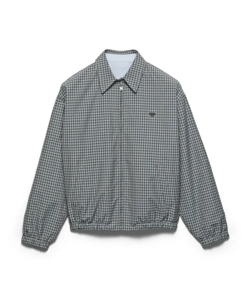 Prada Karierte Jacke Aus Popeline, Damen, Eisengrau, Größe Eisengrau