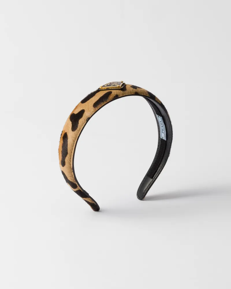 Prada Headband aus bedrucktem Leder Honig