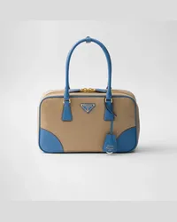 Prada Re-Edition 1978 Medium Tasche mit zwei Griffen aus Re-Nylon und Saffiano-Leder Camel