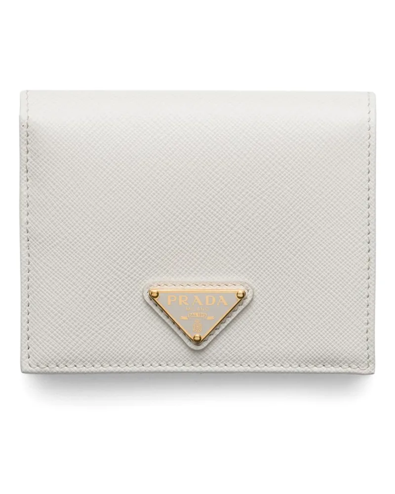 Prada Kleines Portemonnaie Aus Saffiano Leder, Damen, Weiss Weiss