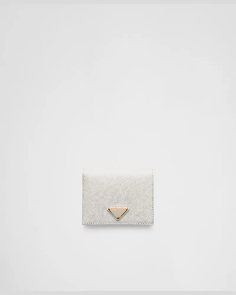 Prada Kleines Portemonnaie aus Saffiano Leder Weiss