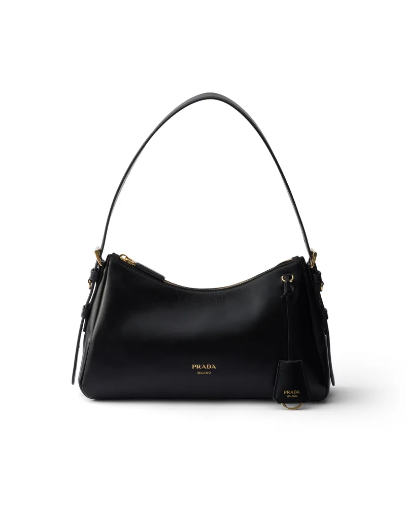 Prada Mittelgroße  Aimée Schultertasche Aus Leder, Damen, Schwarz Schwarz