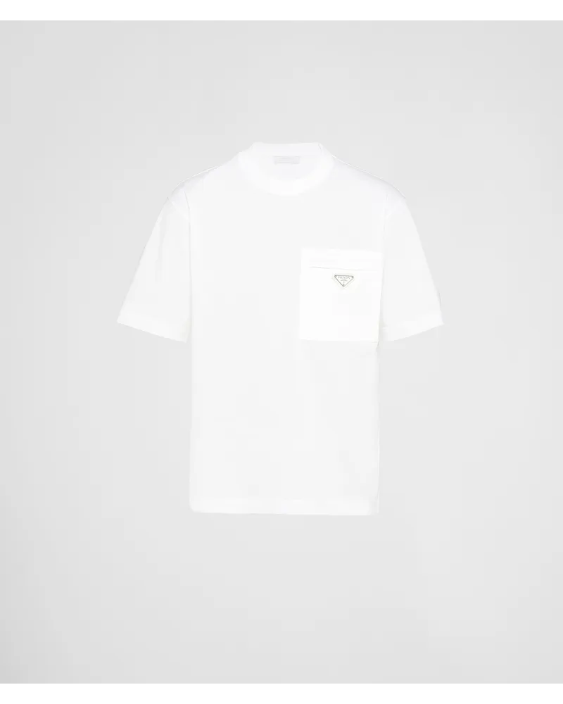 Prada T-Shirt aus Re-Nylon und Jersey Weiss