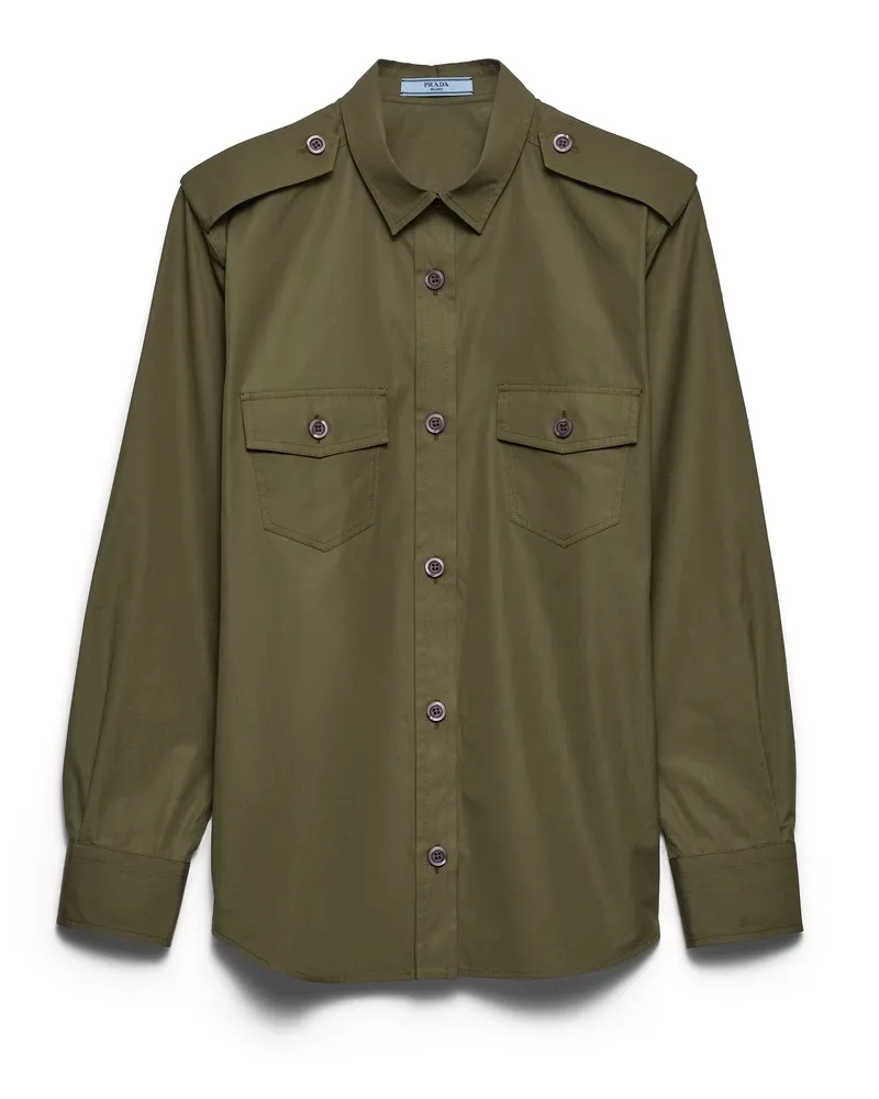 Prada Hemd Aus Baumwolle In Popelinegewebe, Damen, Militärgrün, Größe Militärgrün