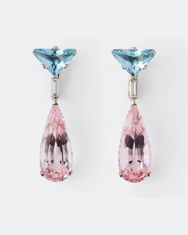 Prada Couleur Vivante Ohrhänger - Weißgold mit aquamarin, Morganiten und Diamanten Gold