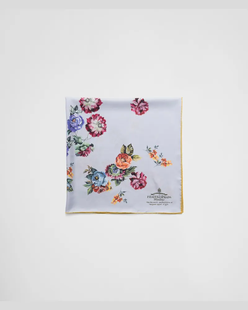 Prada Schal aus Seidentwill mit Print, 90 x 90 Stahlgrau