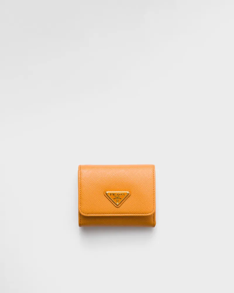 Prada Kleine Geldbörse aus Saffiano-Leder Bernstein