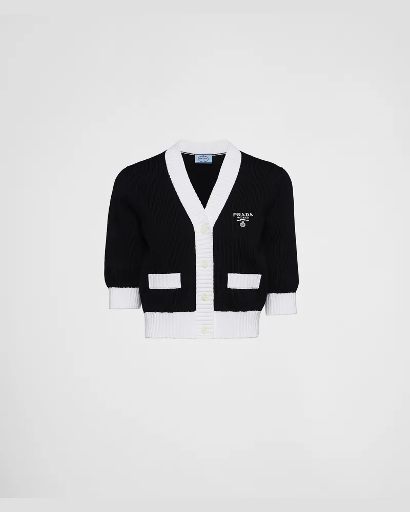 Prada Kurze Strickjacke aus Baumwolle Schwarz