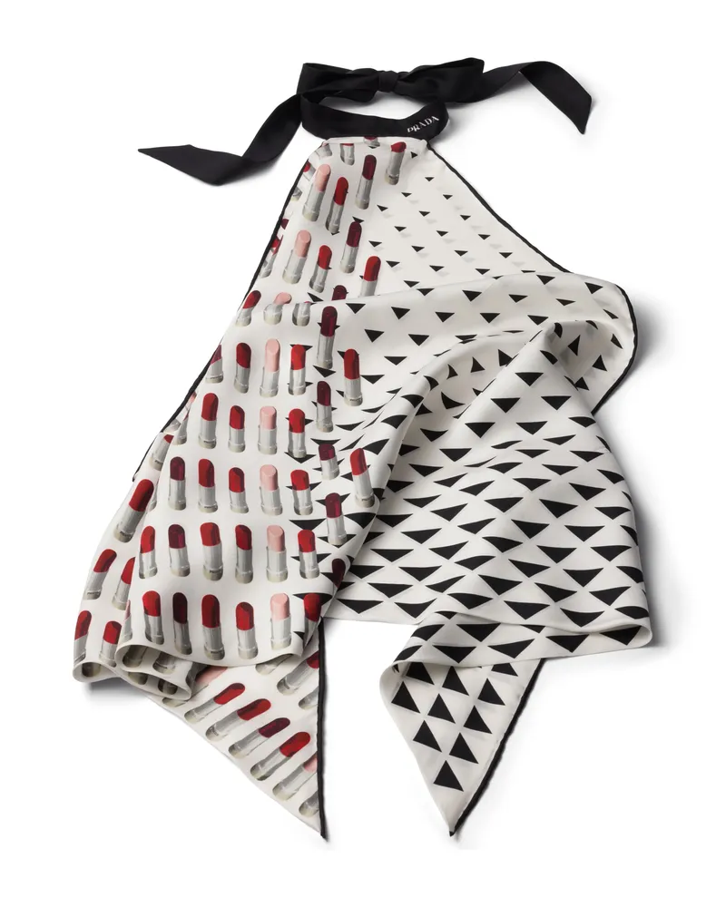 Prada Neckholdertop Aus Bedrucktem Seidentwill, Damen, Schwarz/weiss Schwarz