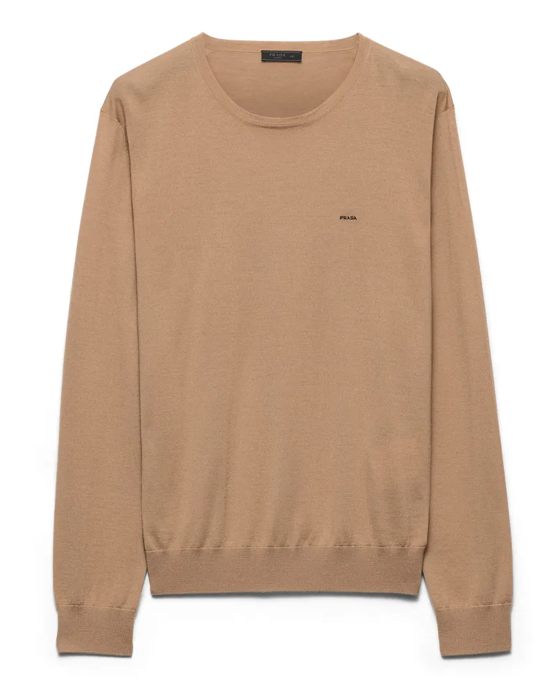 Prada Rundhalspullover Aus Superfine-wool, Herren, Kamelbraun, Größe Kamelbraun