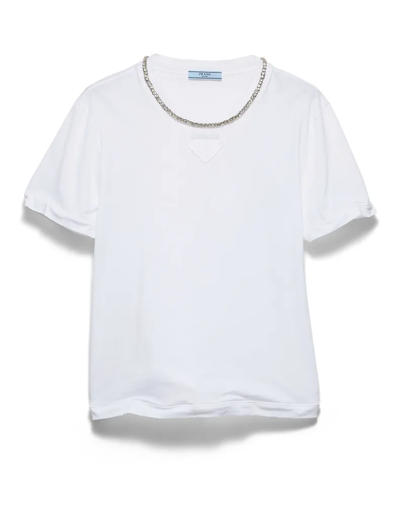 Prada T-shirt Aus Baumwolljersey, Damen, Weiss, Größe Weiss