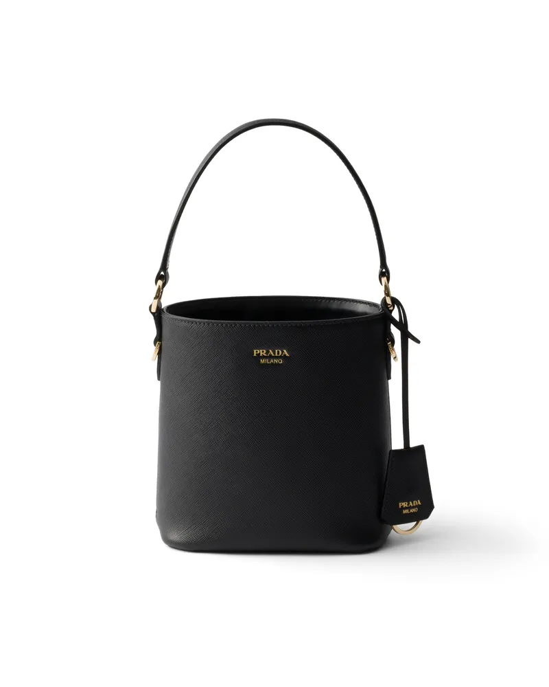 Prada Mini-bucket-bag Aus Saffiano-leder, Damen, Schwarz Schwarz