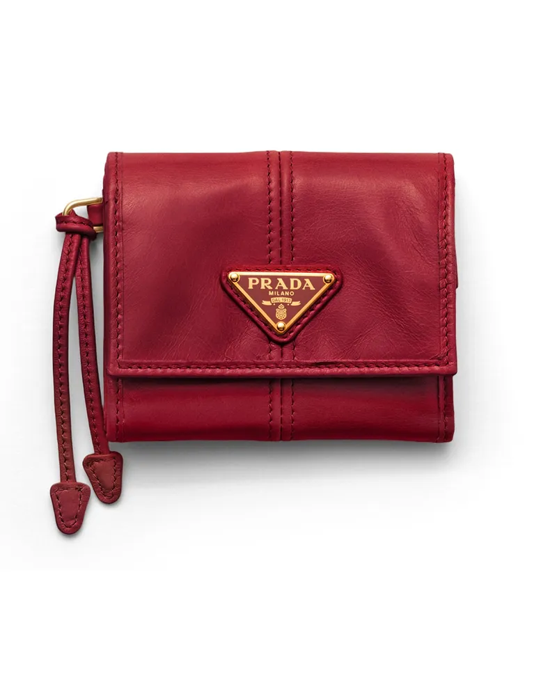 Prada Kleine Geldbörse Aus Leder, Damen, Rot Rot