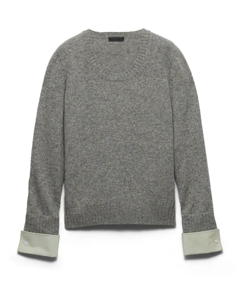 Prada Pullover Mit U-ausschnitt Aus Shetlandwolle, Herren, Grau, Größe Grau