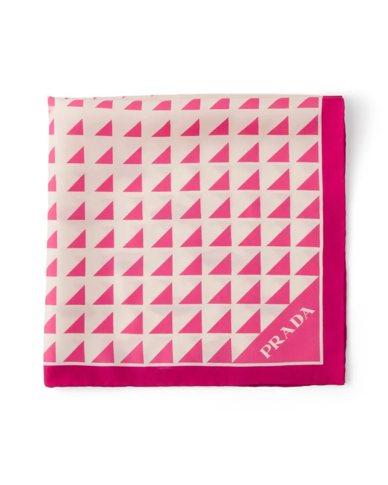 Prada Schal Aus Seidentwill Mit Print, 55 x 55, Damen, Pfingstrose/albinoweiß Pfingstrose