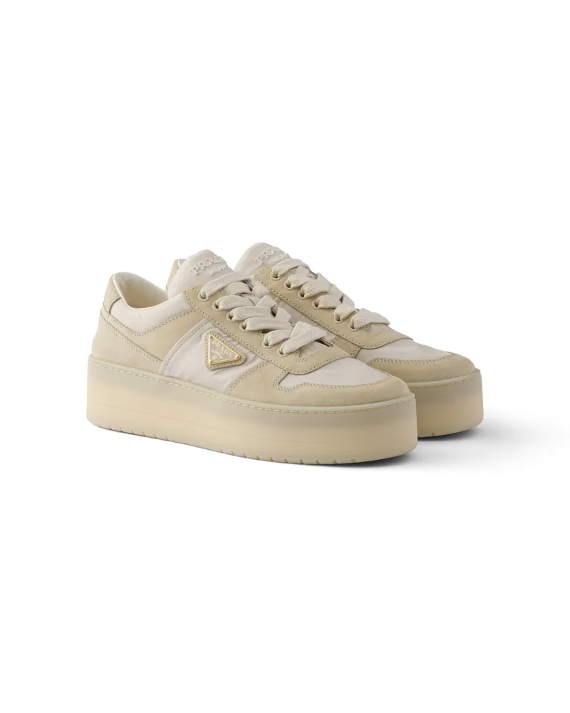 Prada Downtown Sneaker Aus Re-nylon Und Wildleder, Damen, Elfenbein, Größe Elfenbein