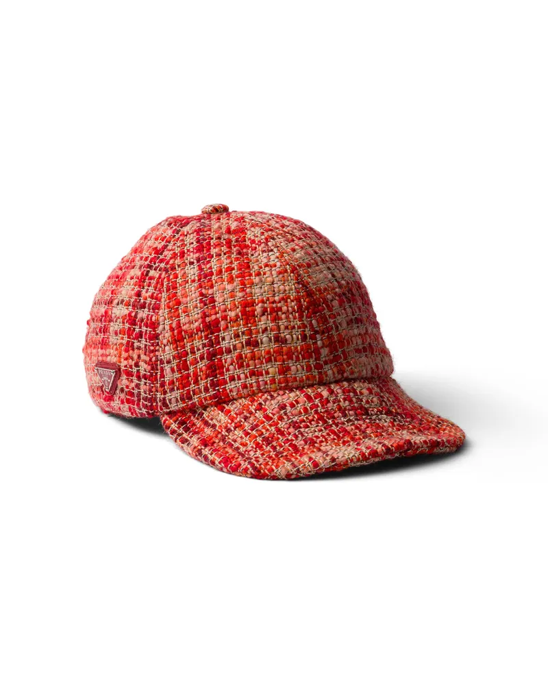 Prada Baseballkappe Aus Tweed, Damen, Rot, Größe Rot