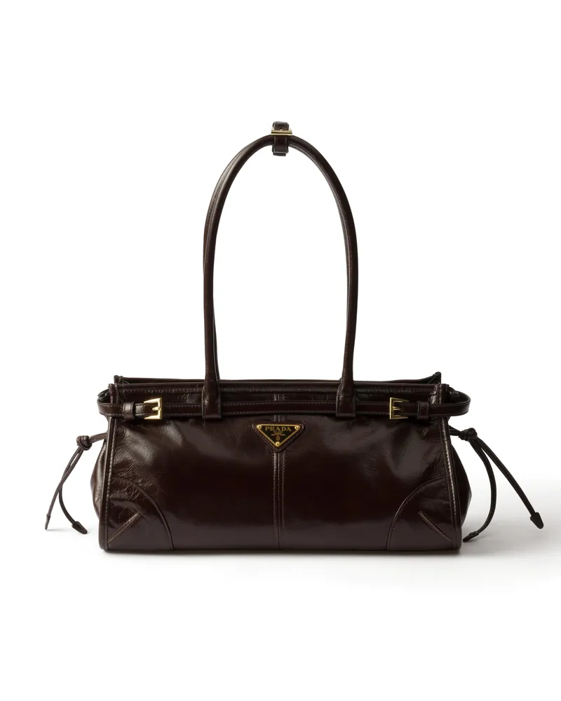 Prada Bonnie Mittelgroße Handtasche Aus Leder, Damen, Dunkelbraun Dunkelbraun