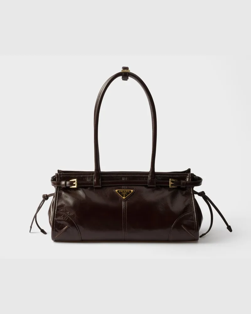 Prada Bonnie Mittelgroße Handtasche Aus Leder, Damen, Dunkelbraun Dunkelbraun