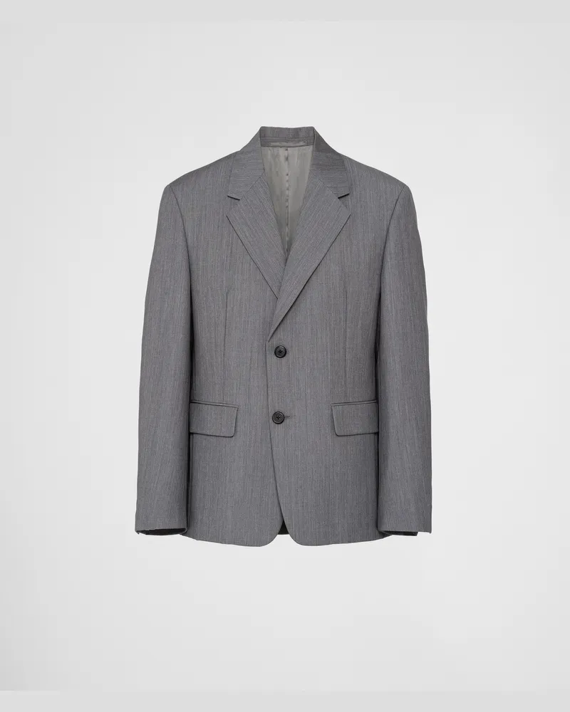 Prada Einreihige Jacke aus Mohairwolle Grau