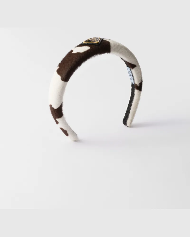 Prada Headband aus bedrucktem Leder Weiß