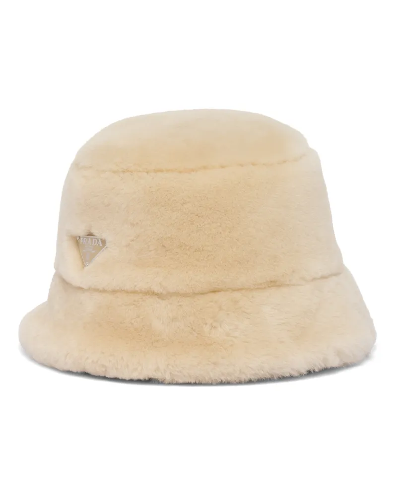 Prada Fischerhut Aus Shearling, Damen, Ecru, Größe Ecru