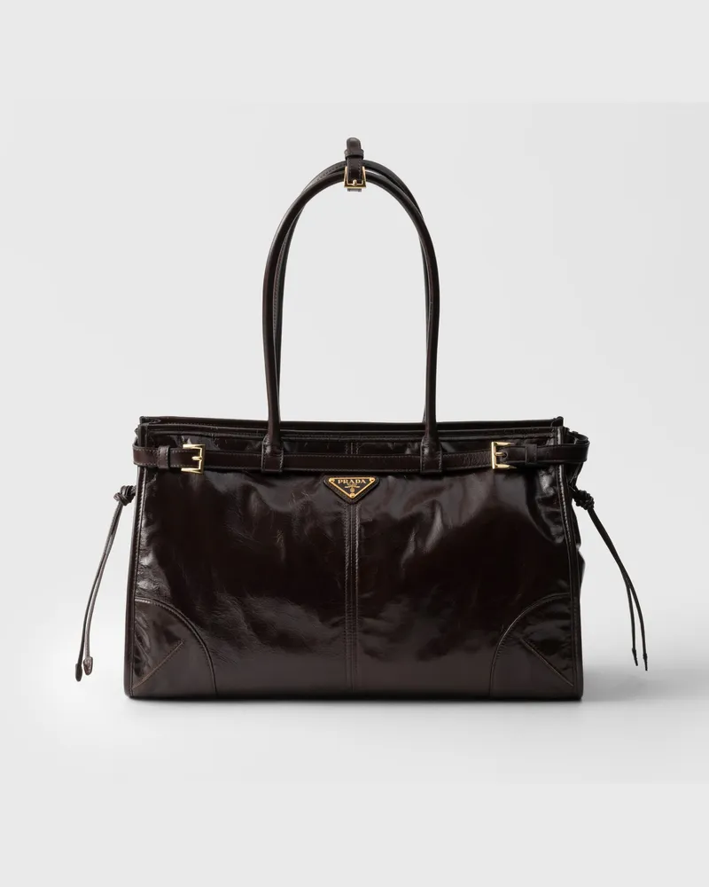 Prada Bonnie Große Handtasche Aus Leder, Damen, Dunkelbraun Dunkelbraun