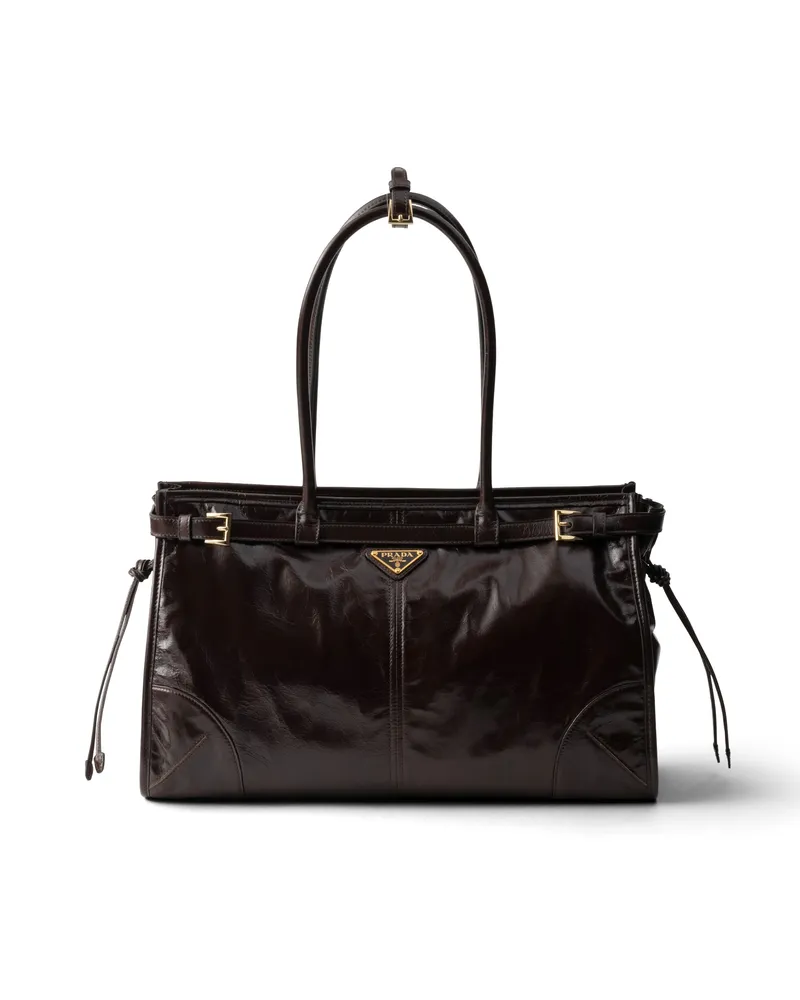 Prada Bonnie Große Handtasche Aus Leder, Damen, Dunkelbraun Dunkelbraun